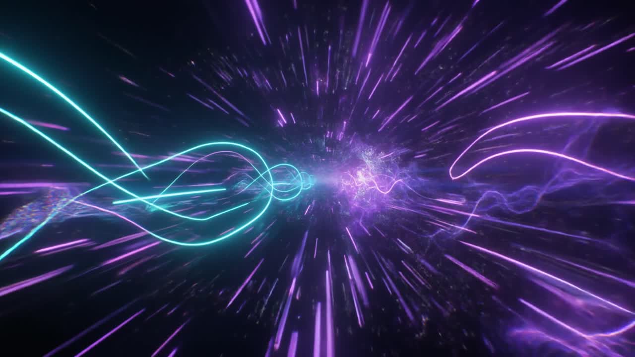 Abstract Futuristic Light Speed Tunnel with Glowing Neon Lines