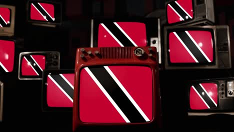 flag of trinidad and tobago and vintage televisions. 4k resolution.