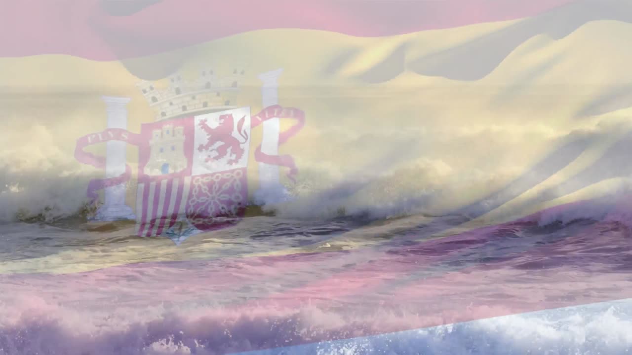 스페인  ⁇ 발이 바다의 파도에 대한 공중 전망에 반해 흔들리는 디지털 구성