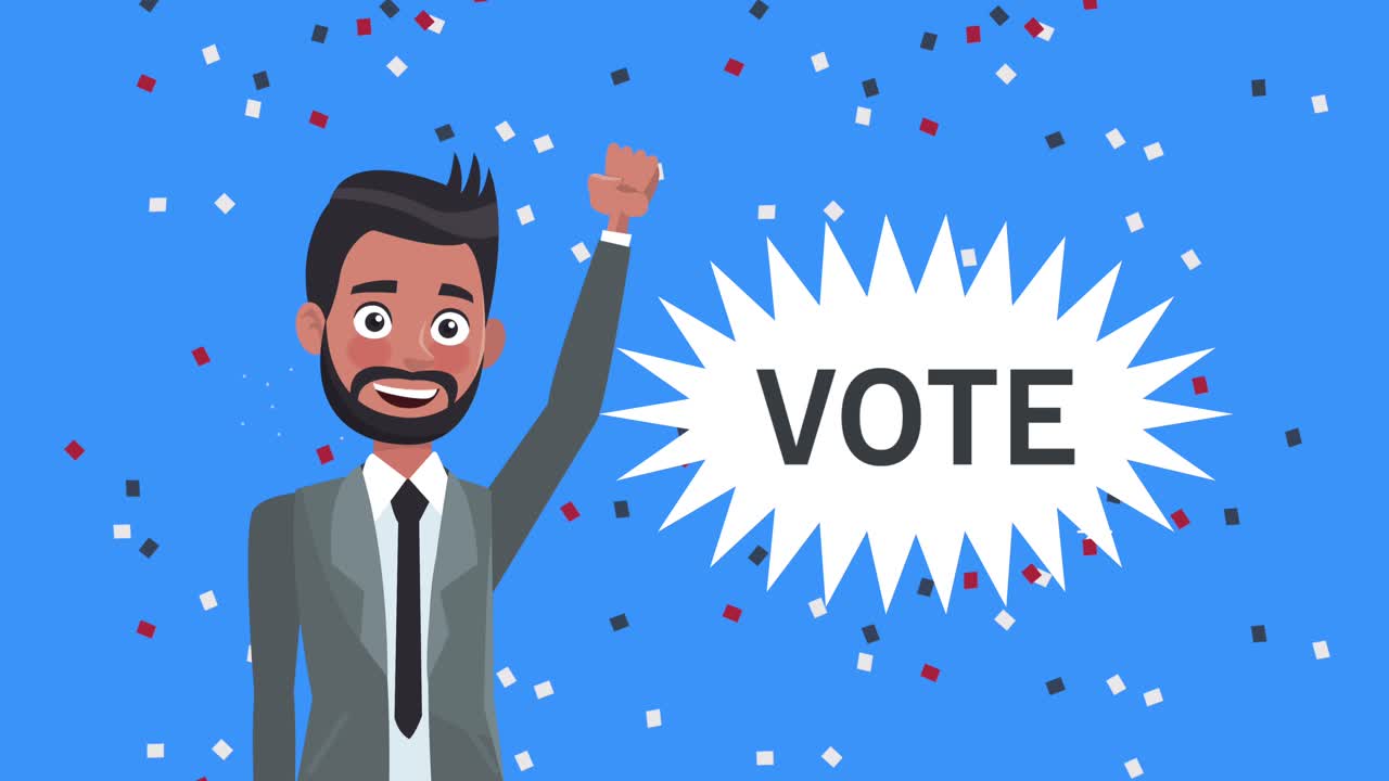 male candidate with vote word and confetti