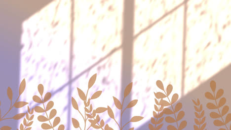 animation of plants over leaves and window shadow on orange background