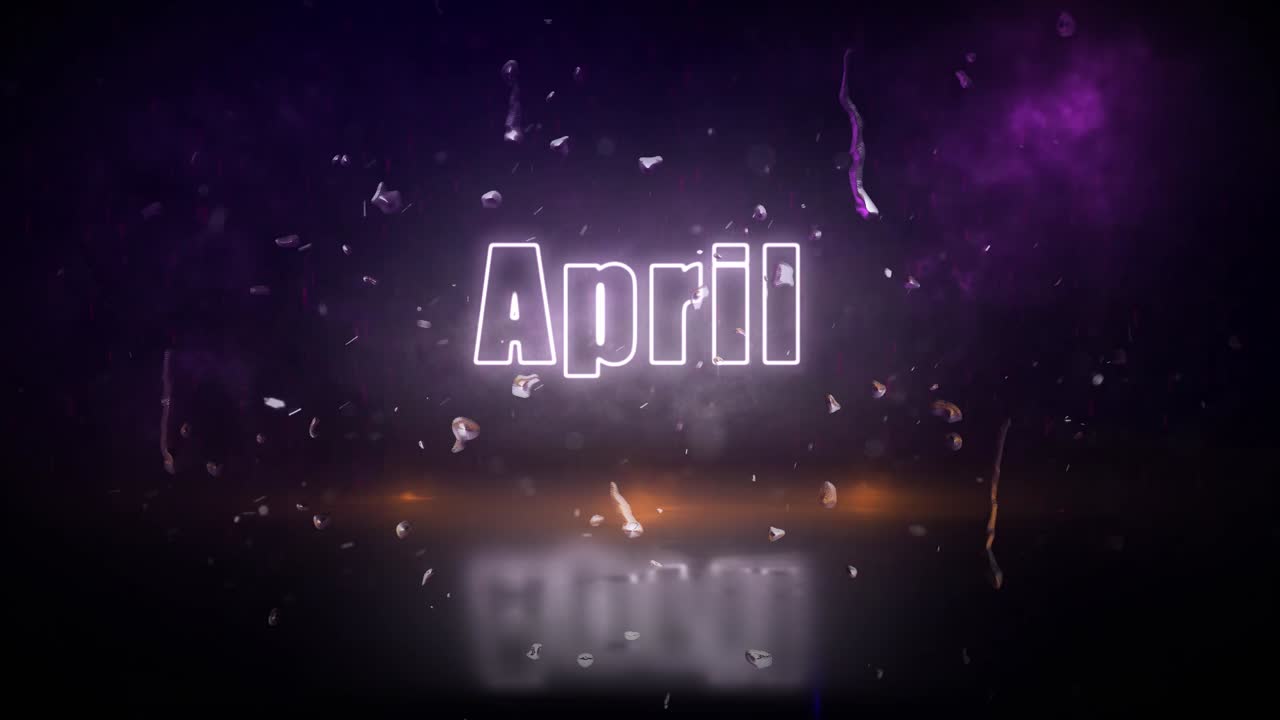 letrero de luces de neón de abril revelado a través de una tormenta con luces parpadeantes