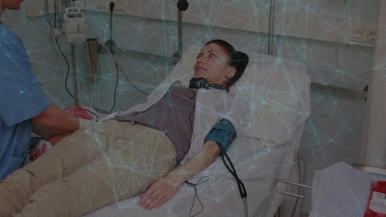 Nurse wheeling trolley into donation room, initiating blood collection with animated flow graphs
