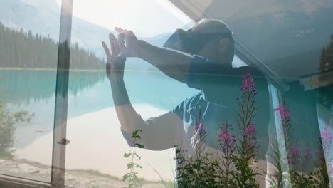 digital composite video of man using virtual reality headset 4k