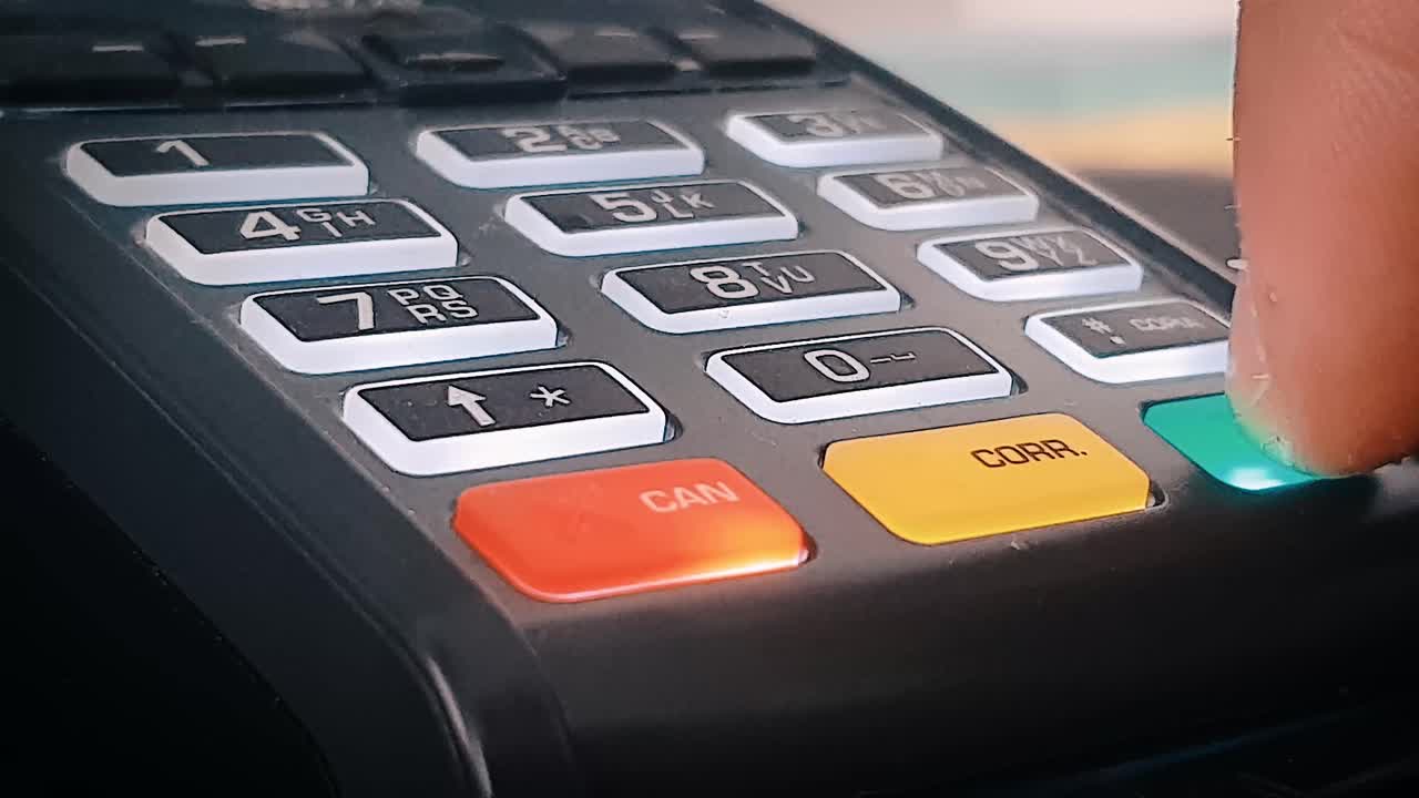 Entering number 1859 on pos terminal for a purchase contactless payment