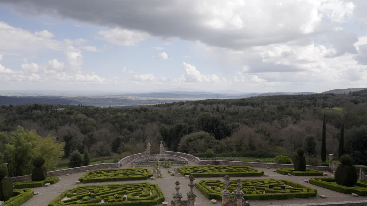 Panoramic View of a Formal Italian Garden