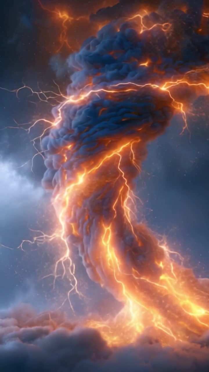Uno spettacolo mozzafiato della potenza della natura: un vortice turbinante di fulmini e nuvole che crea un fenomeno atmosferico ipnotizzante in un cielo tempestoso.