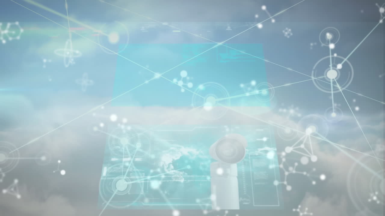 연결 네트워크를 가진 화면에 있는 데이터의 애니메이션