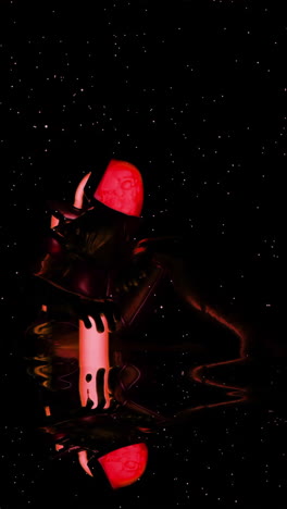 red and black abstract character in space