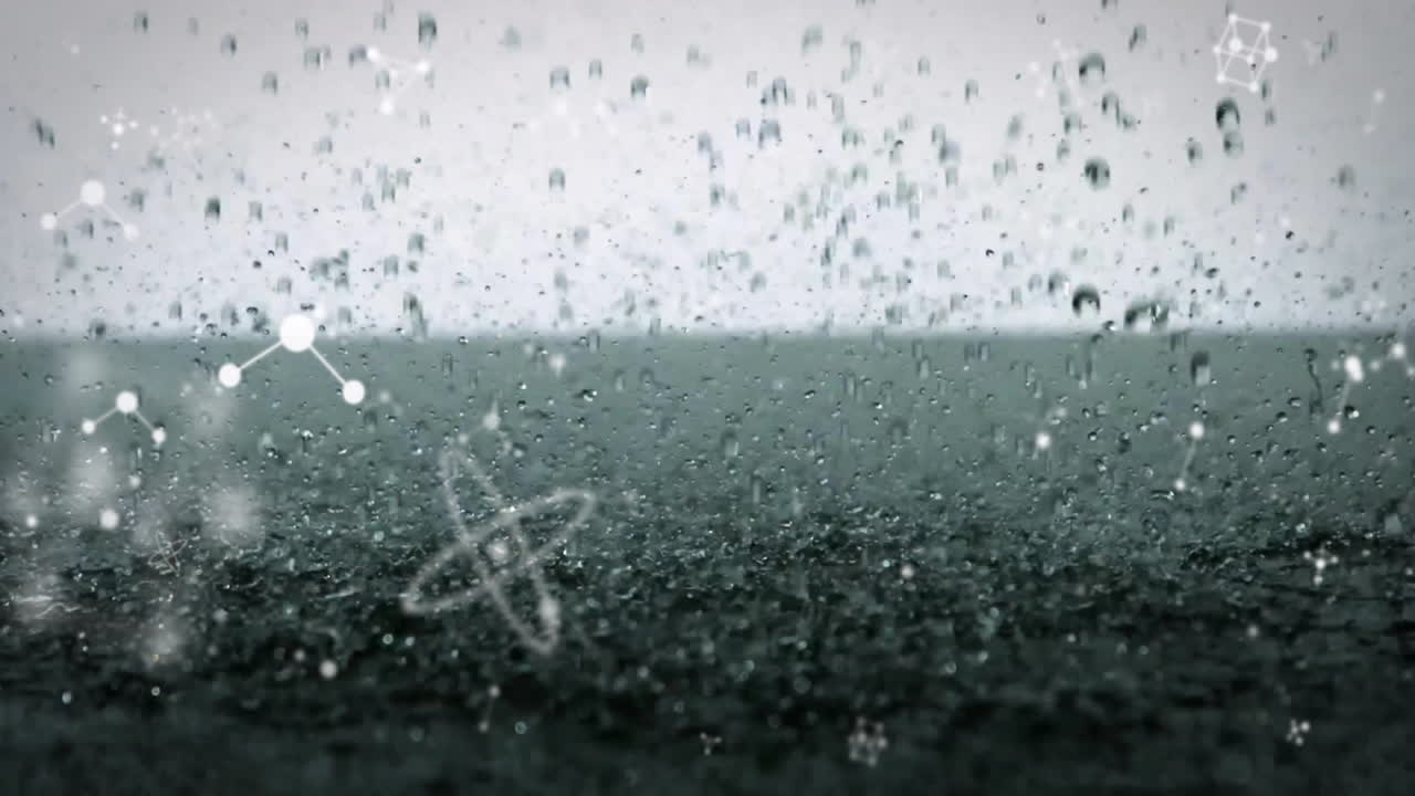 색 바탕에 분자 위에 물방울의 애니메이션