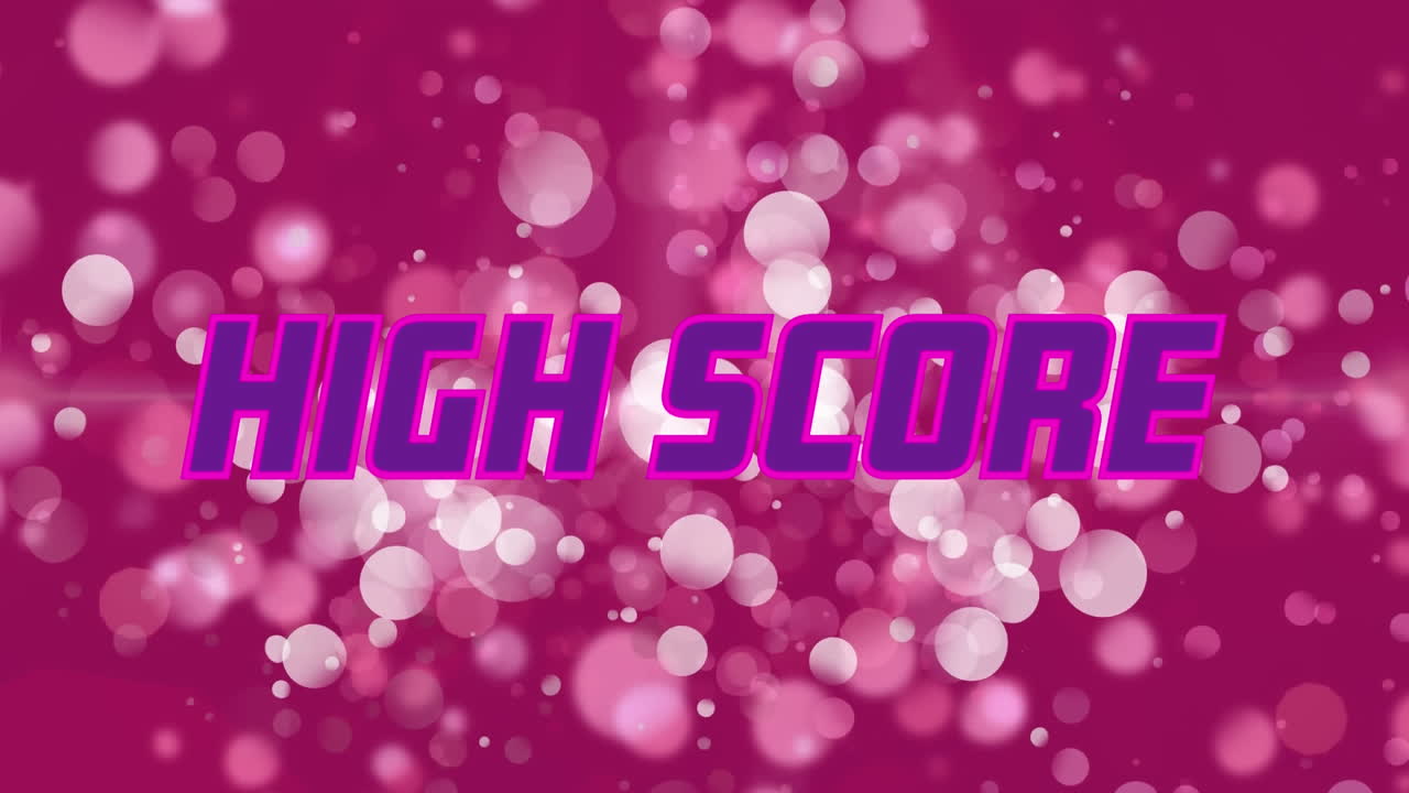 핑크색 배경에 반이는 스포트 라이트 위에 높은 점수 텍스트의 애니메이션