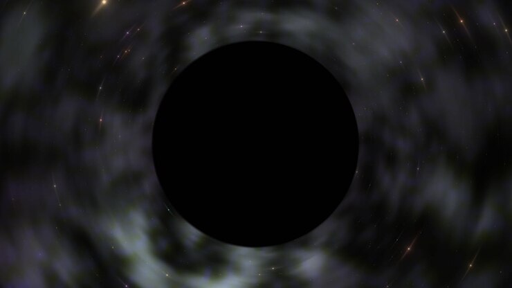 Slow zoom into supermassive black hole in grey nebula