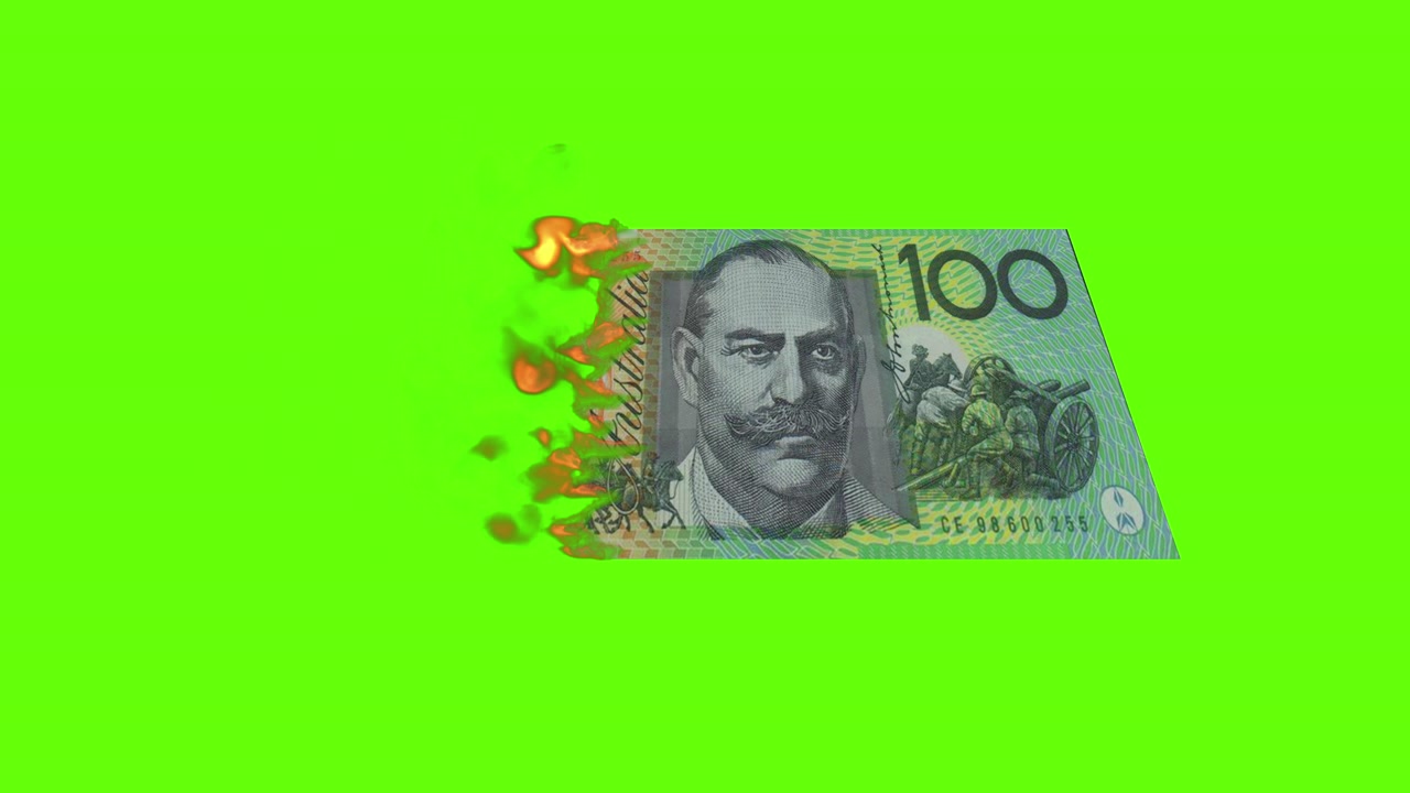 Yeşil Ekranda Yanan Avustralya 100 Dolar Banknotu
