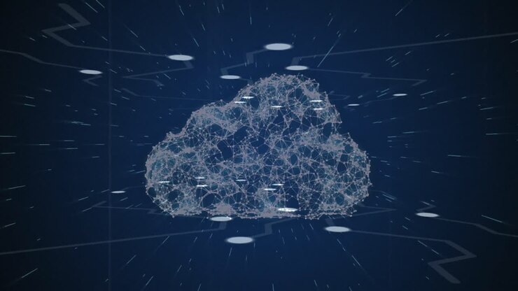 Animation of cloud network of connections over digital screen