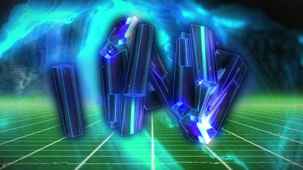 배경의 디지털 공간에 대한 연기 파도 위의 3d 조명 추상 패턴의 애니메이션