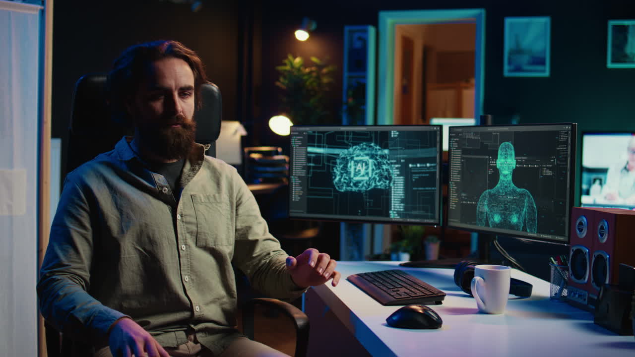 inteligencia artificial canalla que posee al hombre, amenazando a la humanidad