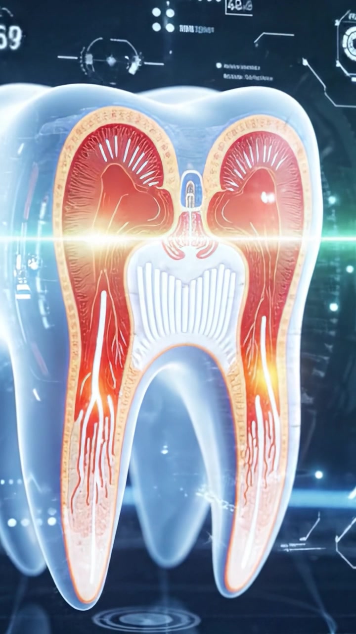 High-Resolution Close-Up of a 3D Tooth Model Emphasizing Dental Health, Structure, and Glossy Appearance Against a Subtle Blue Background