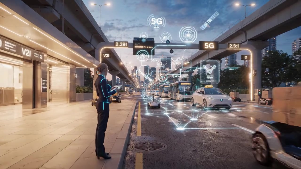 Futuristic Urban Transit System: A Glimpse of Smart Vehicles and Advanced Technology Enhancing City Mobility with 5G Connectivity and IoT Innovations