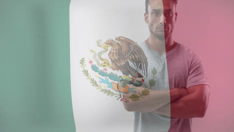 animation of flag of mexico over biracial strong man