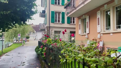 Interlaken Switzerland Immersive Travel Tourism Mountainside Valley Resort City, Europe, Walking, 4K | Looking Around, Shaky, Water, River, Lake, Restaurant, Metal Arch, Home, Photographer, Building