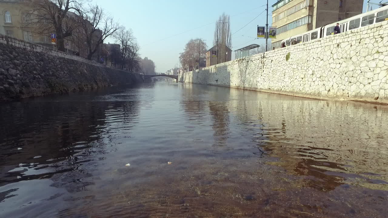Flying low level on river Miljacka, Bosnia and Herzegovina