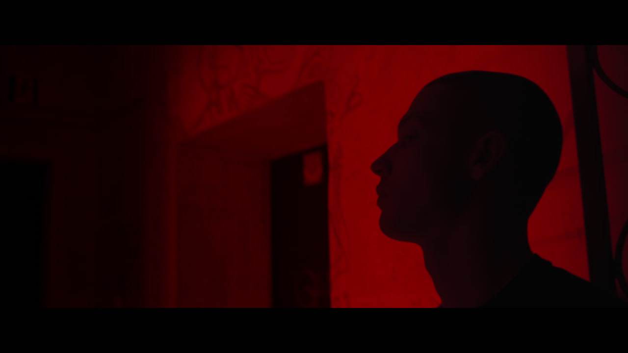 Silhouette of a Man in a Red Lit Room