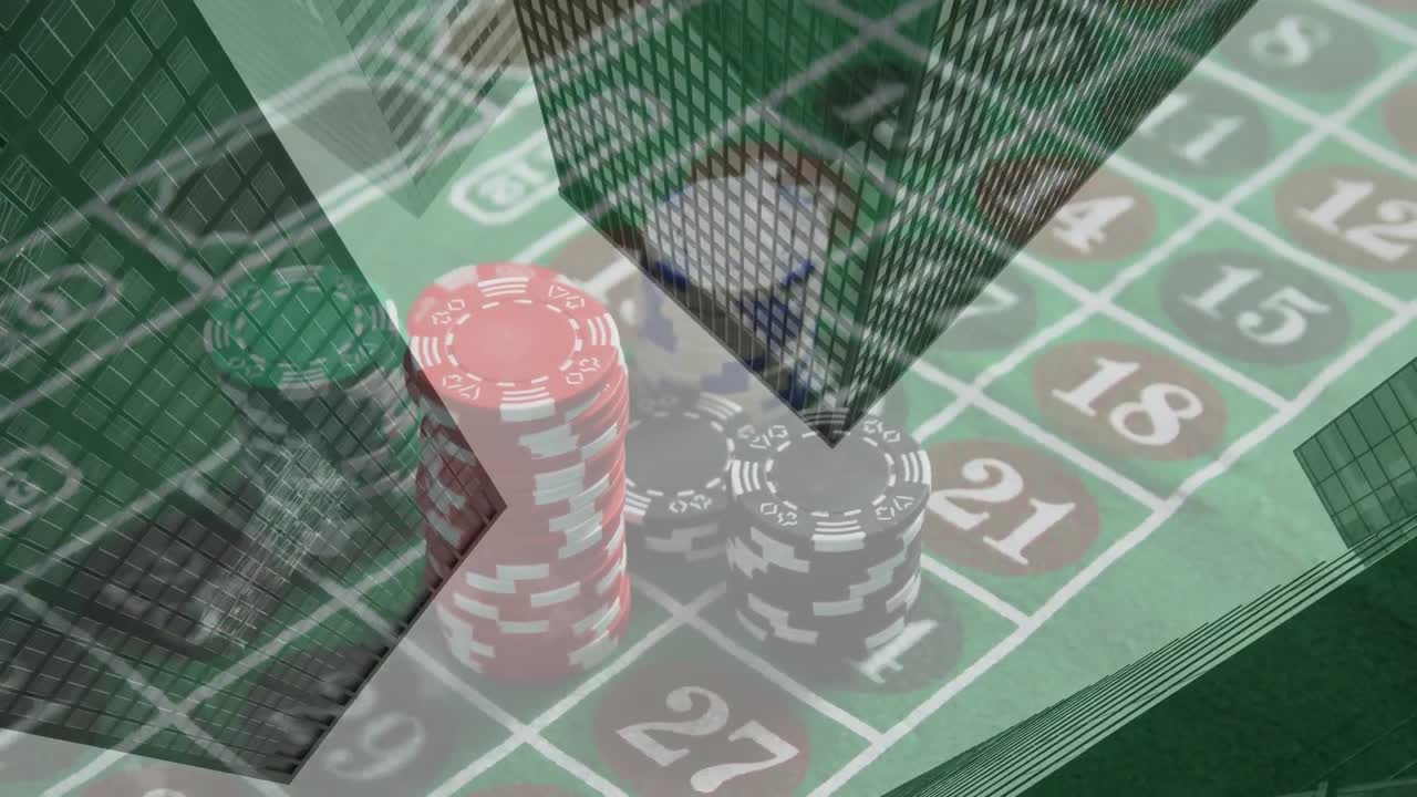 animación de fichas de juego a bordo sobre el paisaje urbano