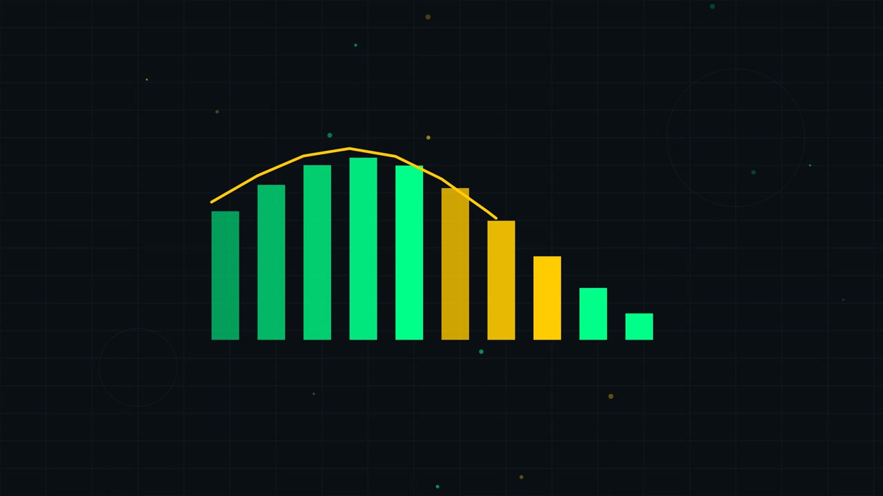 Grafico a barre animato con linea di tendenza su sfondo scuro