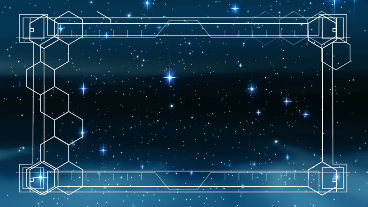 별과 함께 공간 배경에 육각형 모양의 프레임의 애니메이션