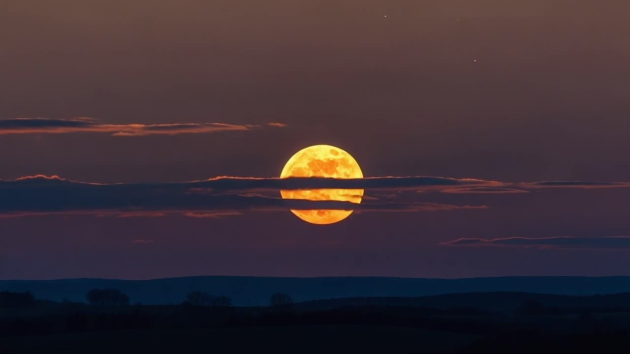 Captivating Transition of the Moon: A Stunning View from Dusk to Night as the Enigmatic Moon Illuminates the Night Sky Over Rolling Hills