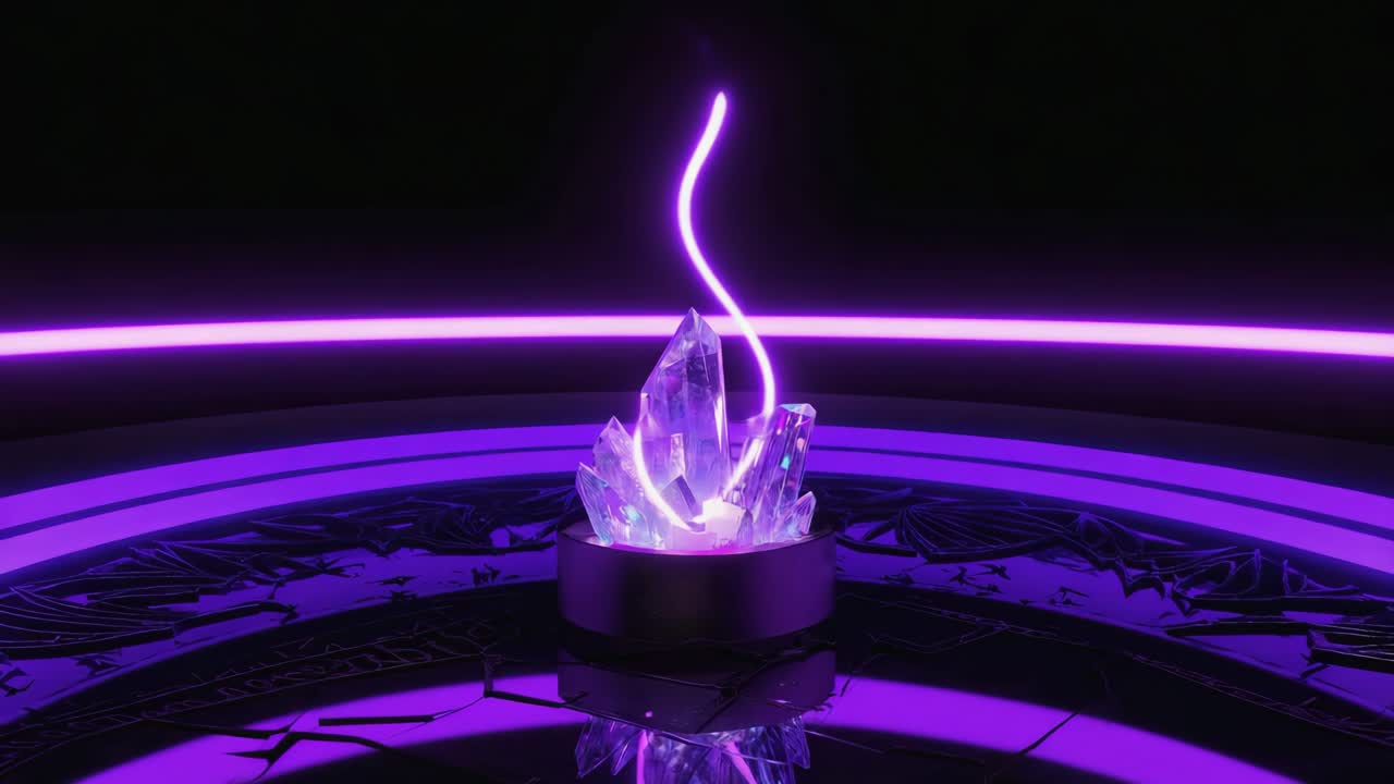 Glowing Purple Crystal with Neon Light Beam