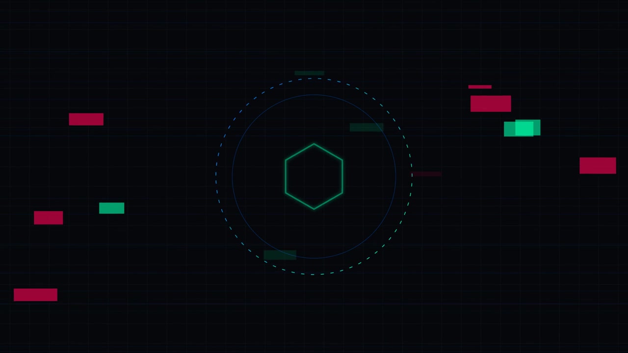 Abstract Digital Hexagon Interface with Floating Data Elements