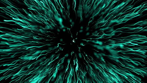 animation of glowing green light trails explosion on black background