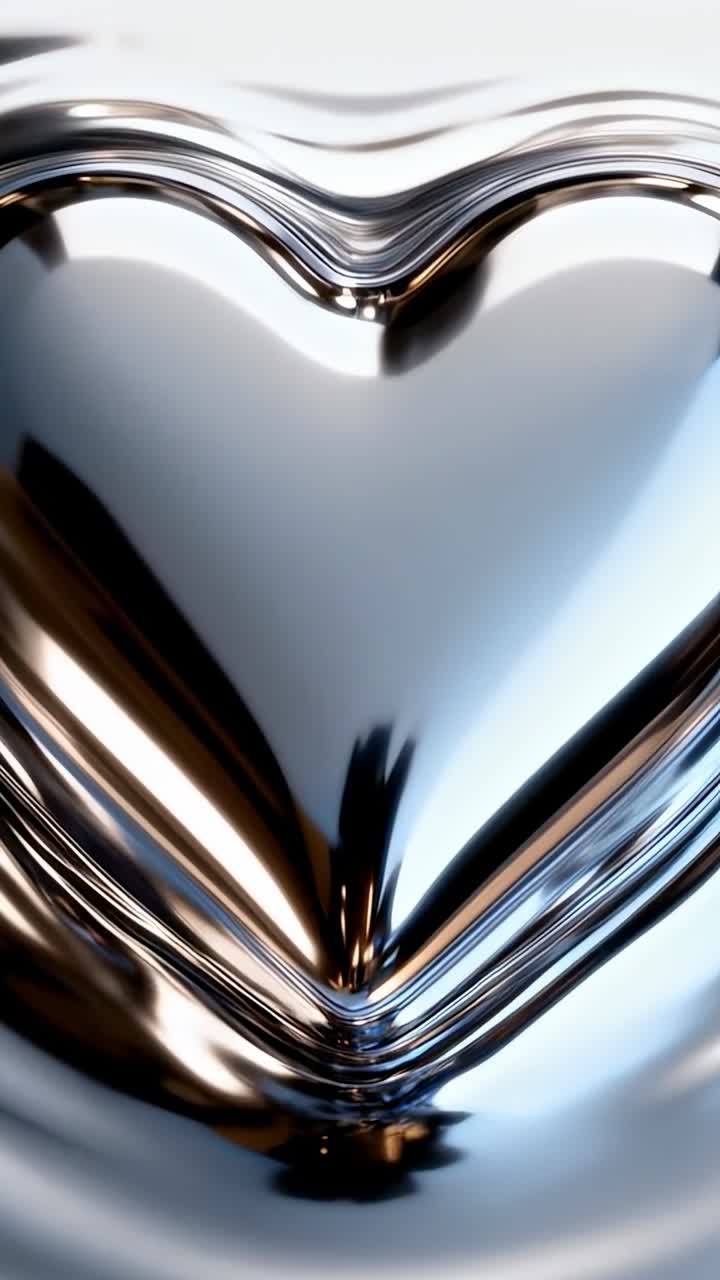 Vertical video: Pulsing metal heart forming V folds on liquid plane in studio, bead causing ripple