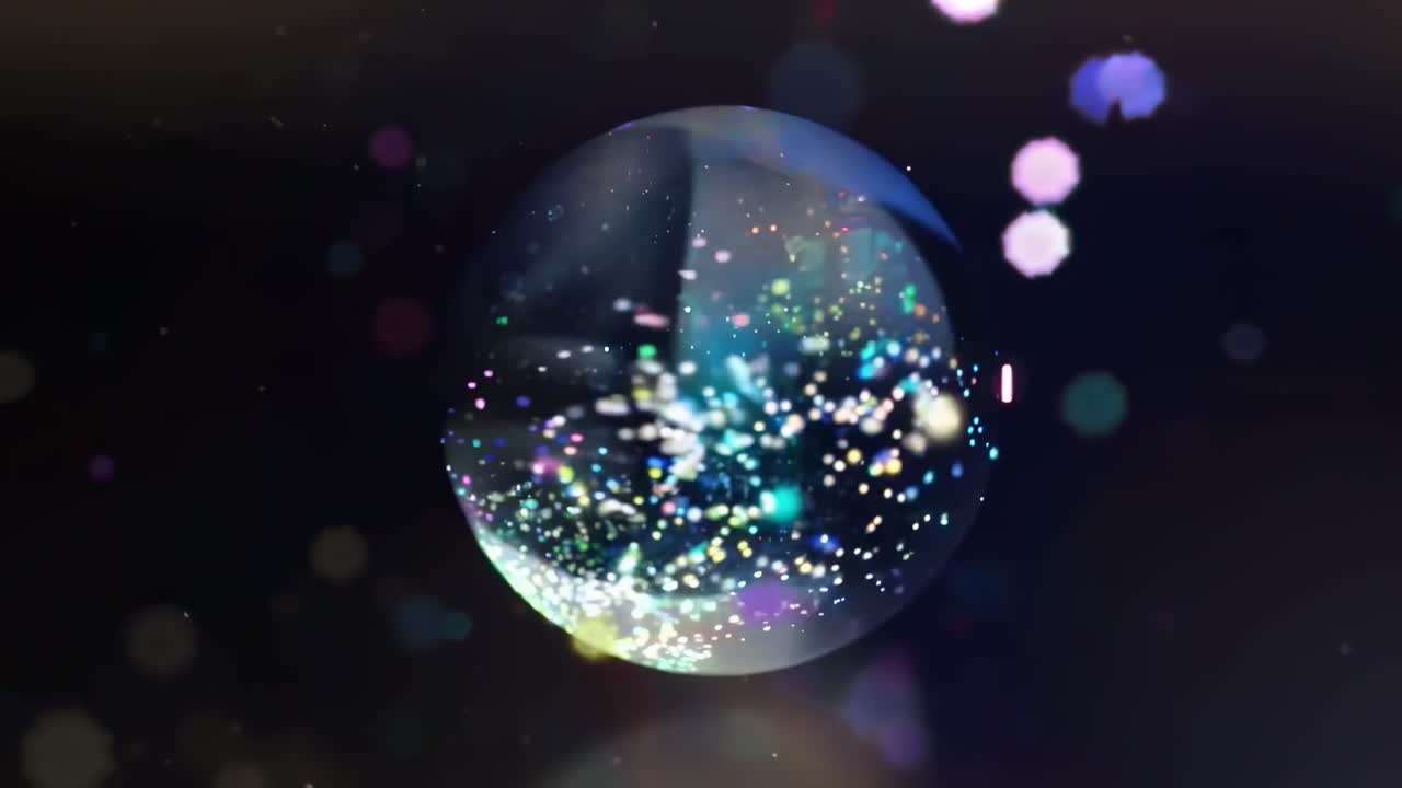 Una sfera cosmica con immagini di galassia, ripresa in primo piano, ideale per effetti video.