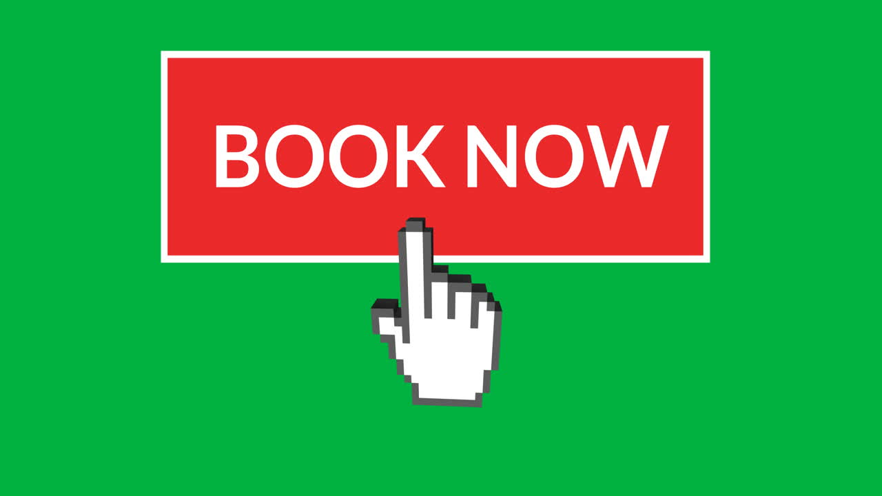 Book now button with pointing hand 4k