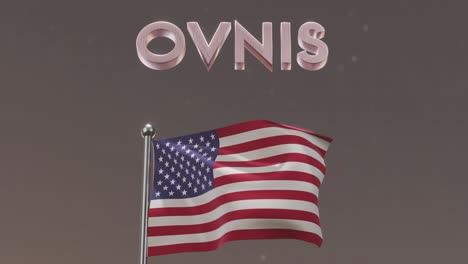 Ovnis-Text-Mit-Schwenkender-Flagge-Der-USA-In-Der-Nacht