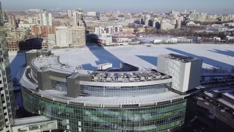 aerial view of a city in winter