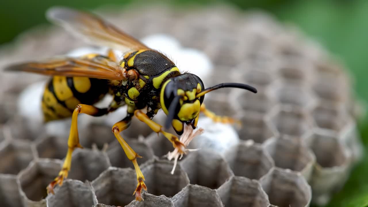 Close-up of a Wasp on its Nest
