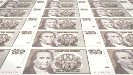 billetes de cien dinares yugoslavos del banco de la antigua yugoslavia rodando en la pantalla, monedas del mundo, dinero en efectivo, bucle