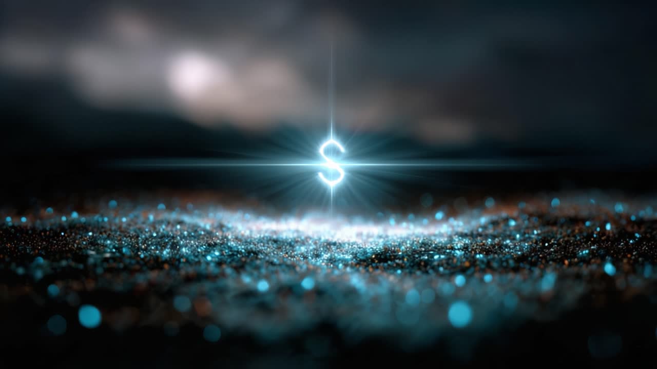 A Radiant Blue Sparkle Illuminates the Ground, Marking an Intriguing Letter Symbol Against a Dark, Mysterious Ambient Background in This Captivating Scene