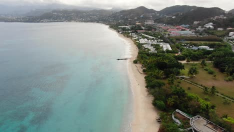 tropical sandy beach in caribbean sea, aerial of grand anse beach