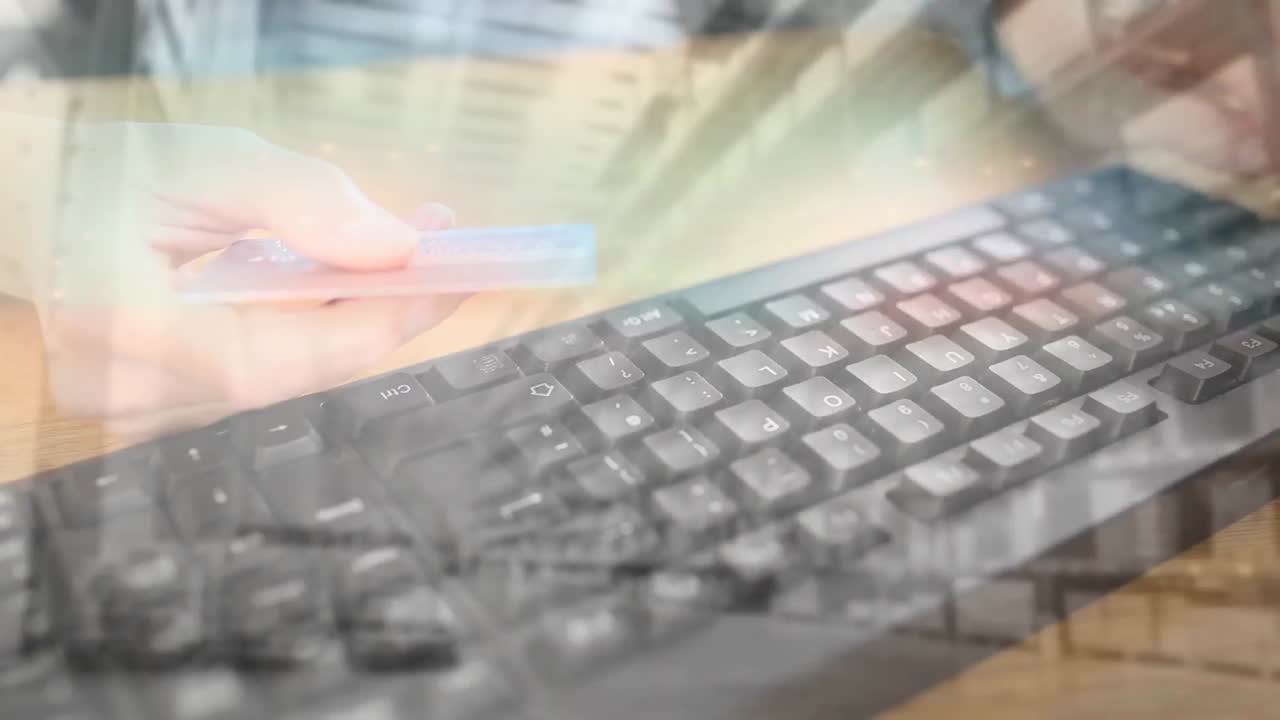 창고 에 있는 상자 들 이 쌓여 있는 컴퓨터 를 사용 하고 신용 카드 로 지불 하는 사람 의 애니메이션