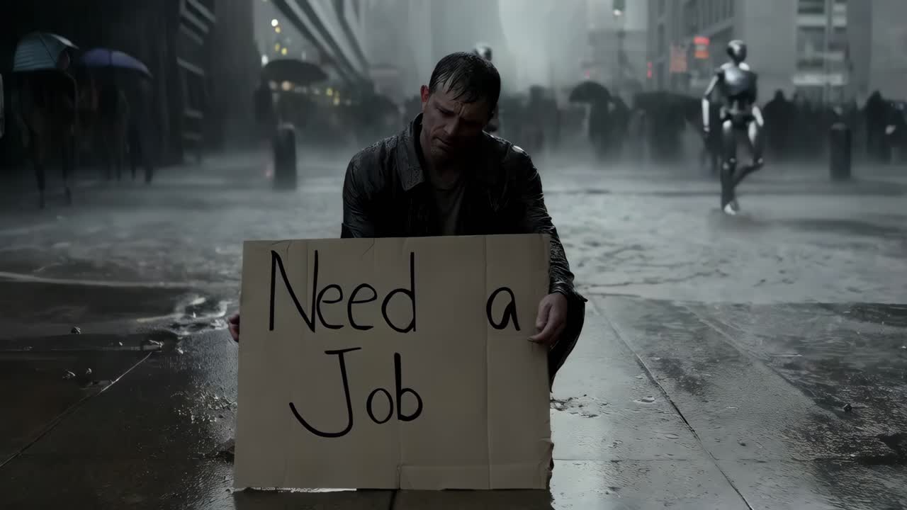 미래의 도시에서 실업자