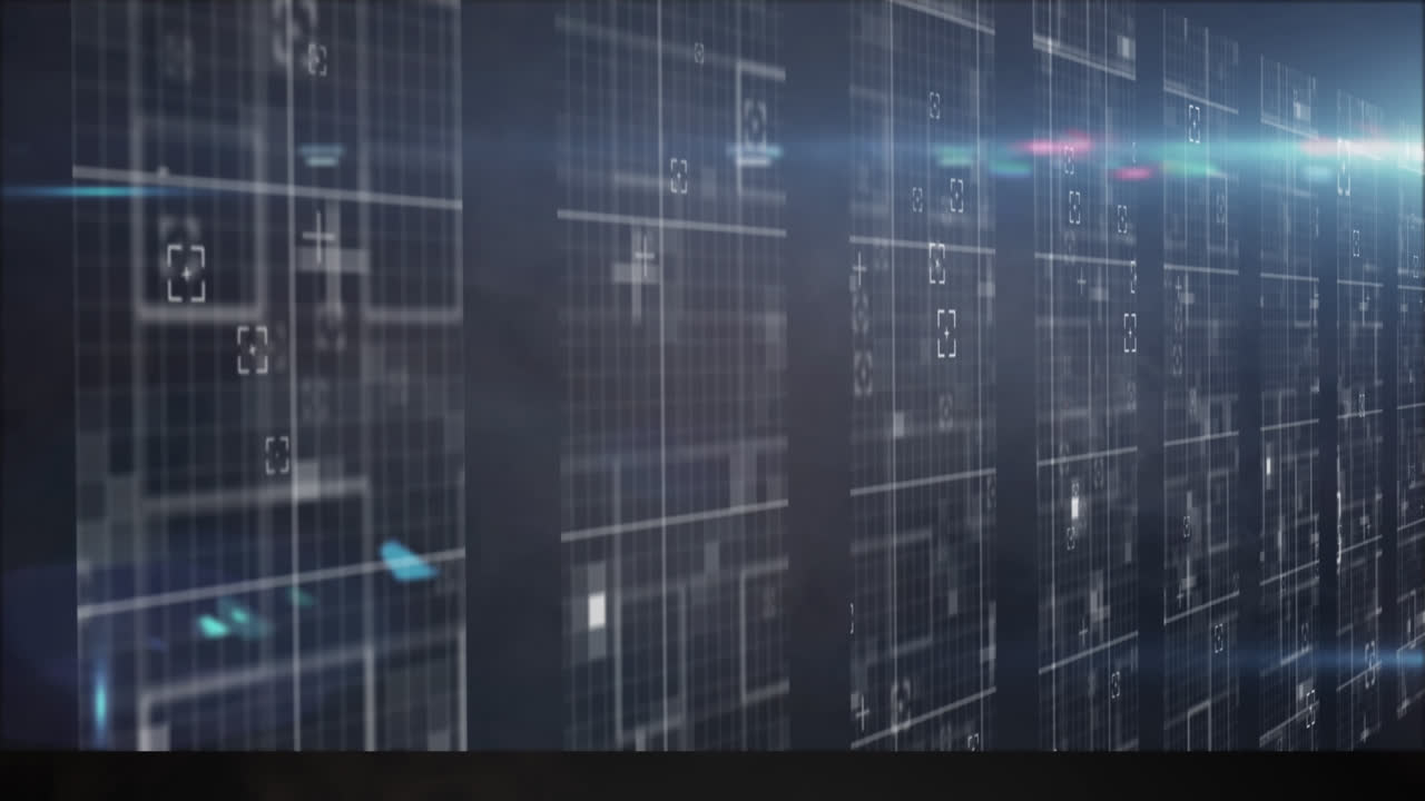 Animation of computer processors on black screen
