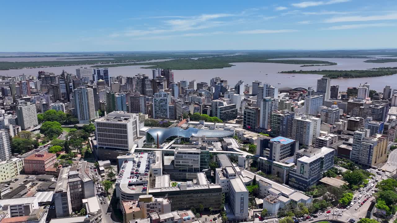 Porto Alegre Skyline At Porto Alegre In Rio Grande Do Sul Brazil. Highrise Buildings. Metropolis Landscape. Beautiful Sunny Day. Porto Alegre Skyline At Porto Alegre In Rio Grande Do Sul Brazil.