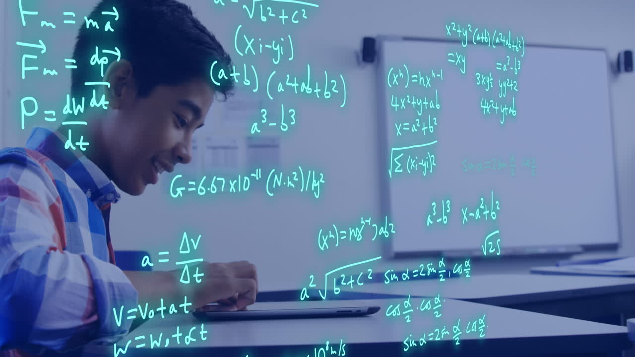 Animation of scientific data processing over biracial male student