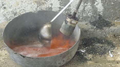 metal work risky with lead, use lighter to burn and melt, removing impurities using ladle