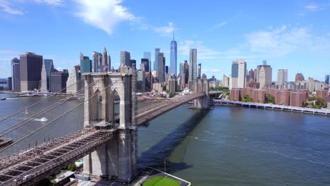 september 2021 - 4k aerial of lower manhattan from the east river, nyc, usa