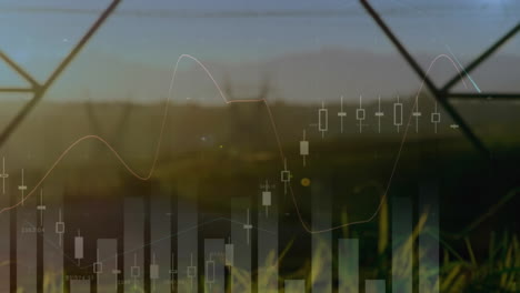 animación del procesamiento de datos financieros sobre las torres eléctricas